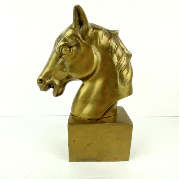 Vintage Brass Horse Head Statue Sculpture Bookend 8" Tall - Picture 1 of 10